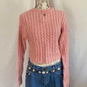 Aerie Soft Pink Cable Knit Sweater